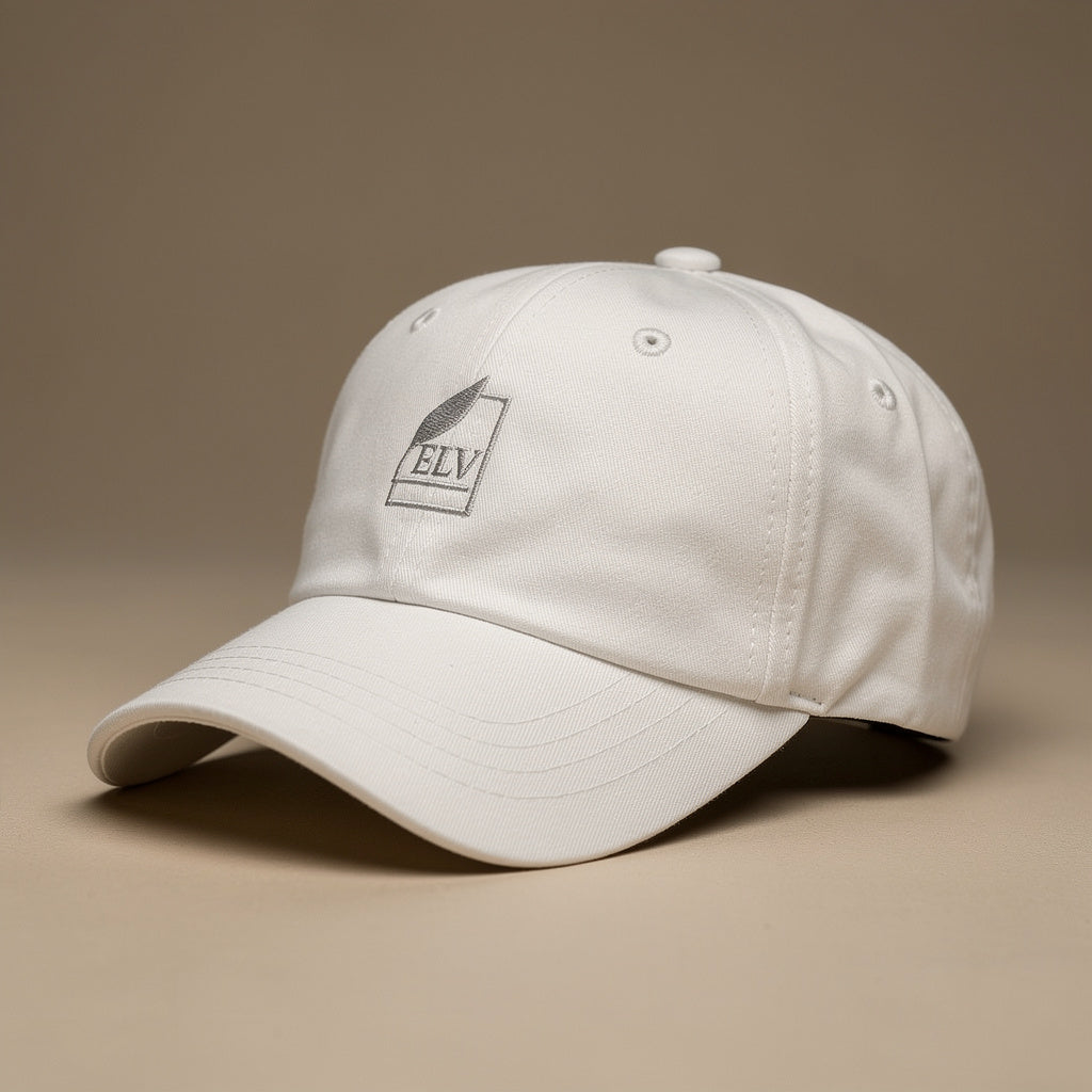 Beige cap with a logo on a beige background